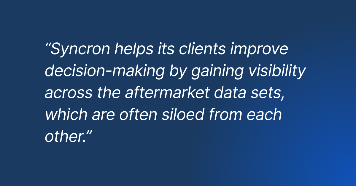 Syncron Recognized as a Major Player in IDC MarketScape for Worldwide AI-Enabled Aftermarket/Service Life-Cycle Management Platforms