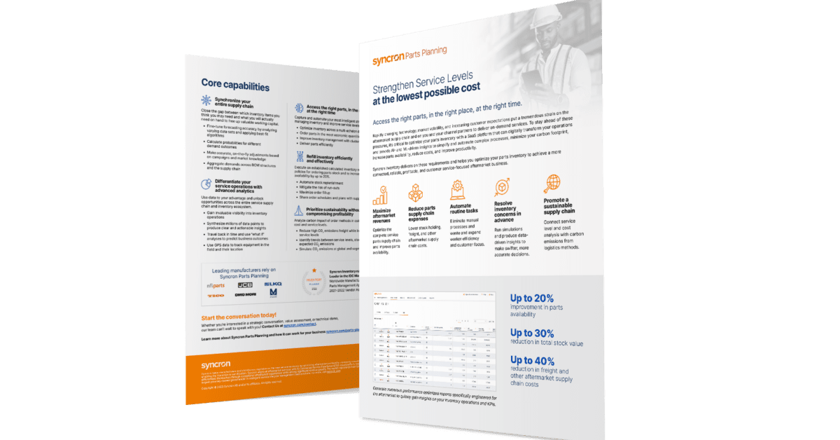 Syncron Parts planning product sheet 3D image English