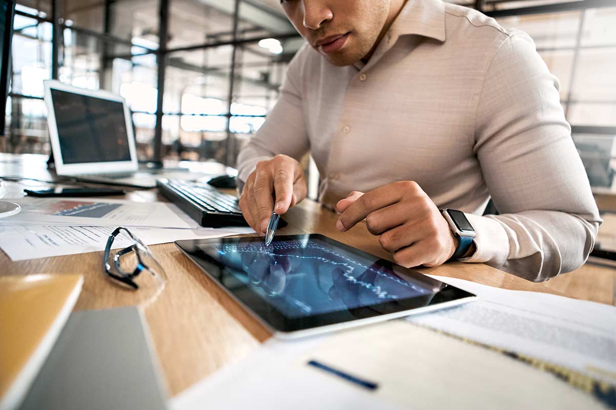 man working on a tablet