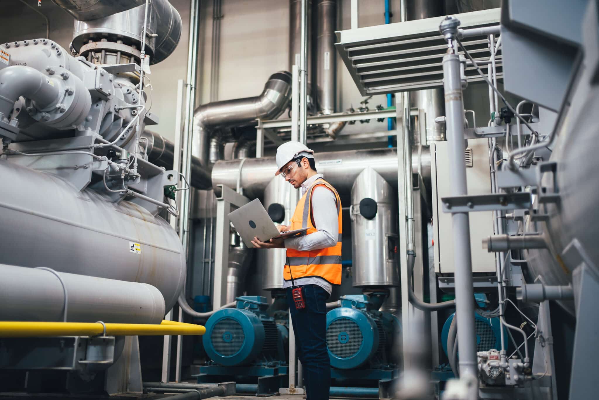 factory worker using laptop