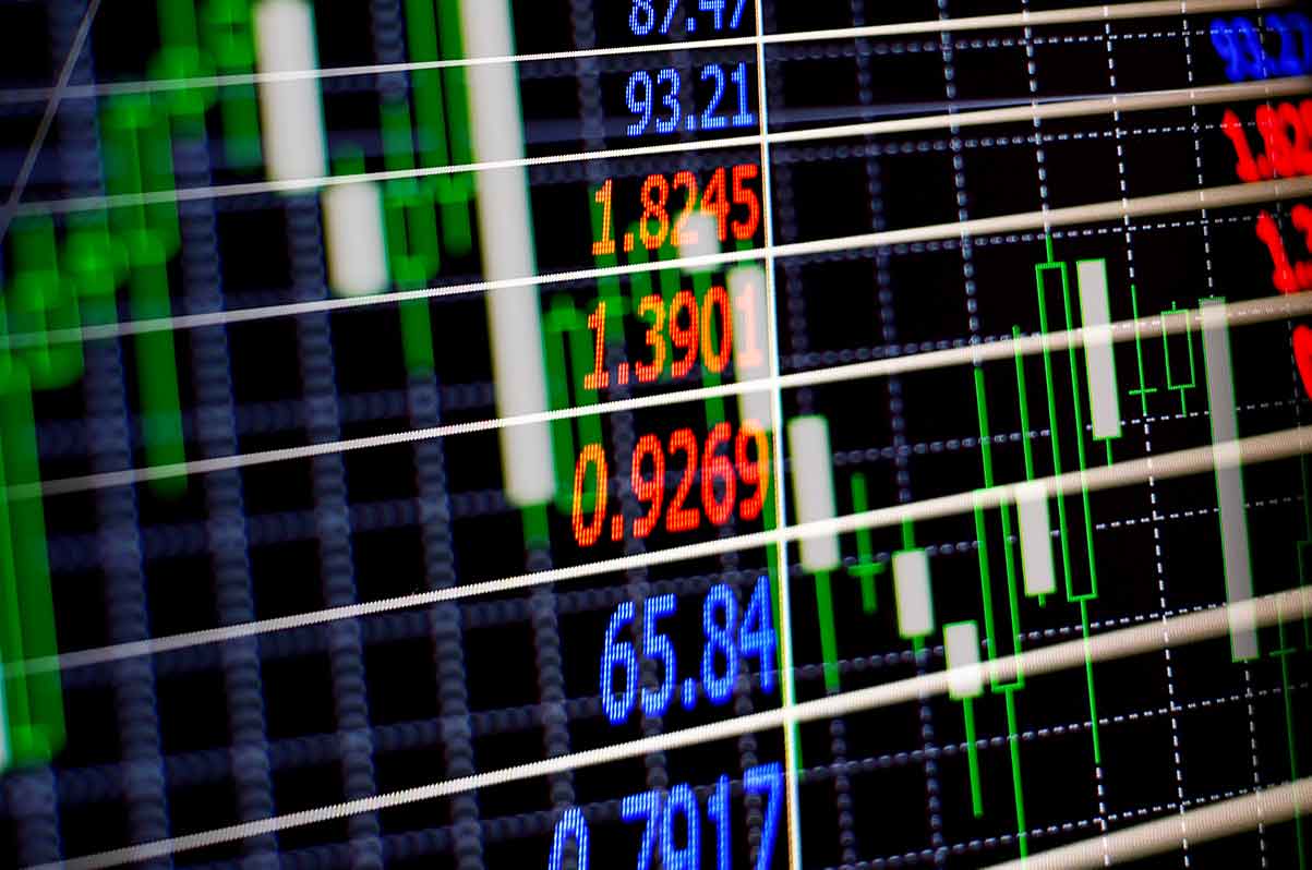 Numbers and stock candles on chart