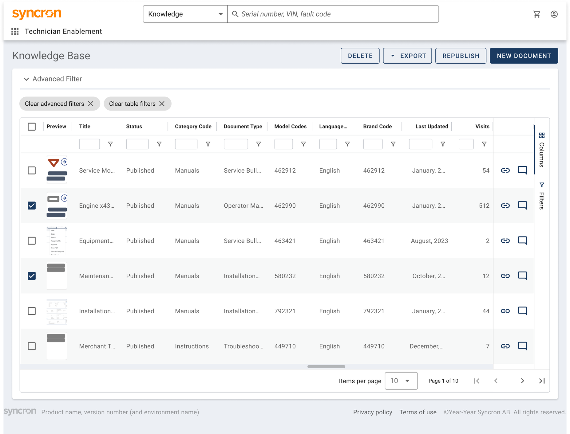 Syncron Service Knowledge example