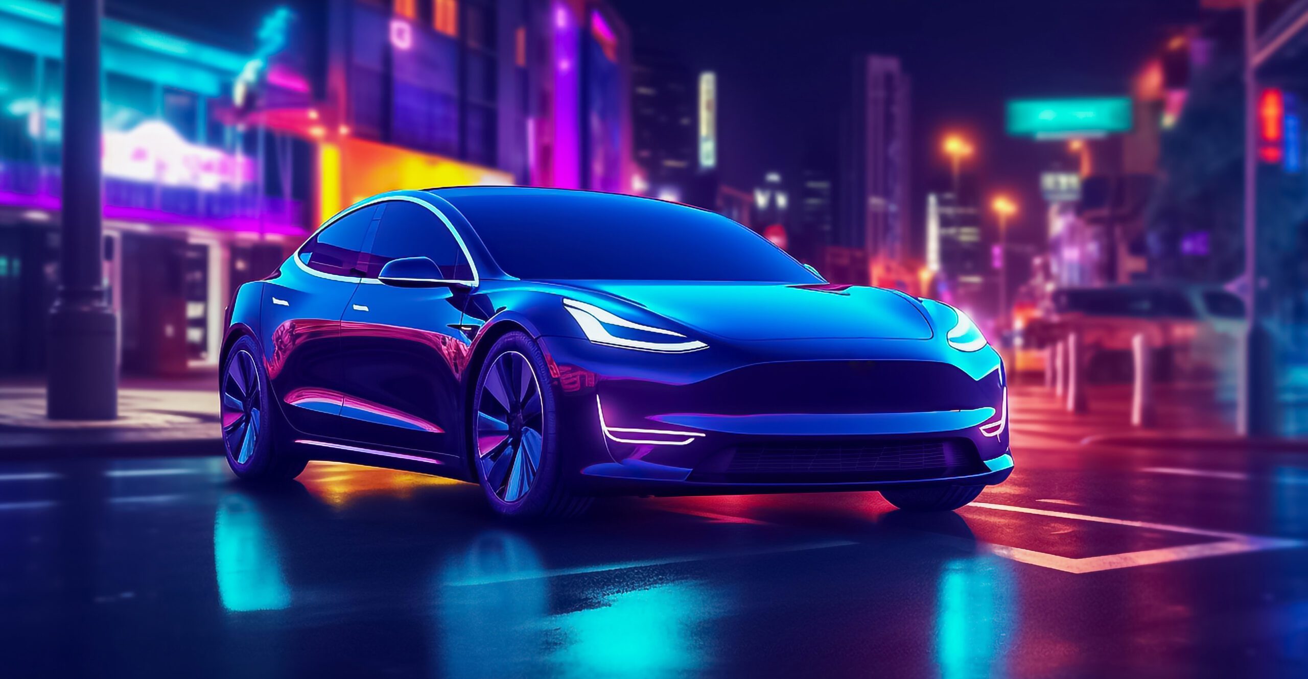 Captivating electric car radiating a mesmerizing display of shimmering lights, epitomizing futuristic elegance and eco-conscious luxury.